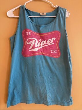 Comfort Colors Teal Tank with Pink "River" Graphic